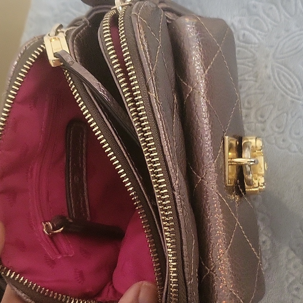 Juicy Couture iridescent pewter metalic sheen double quilted crossbody bag - Picture 4 of 11